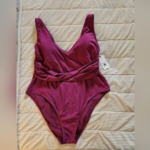Shade & Shore Plum One-Piece Swimsuit Size XL/16 NWT